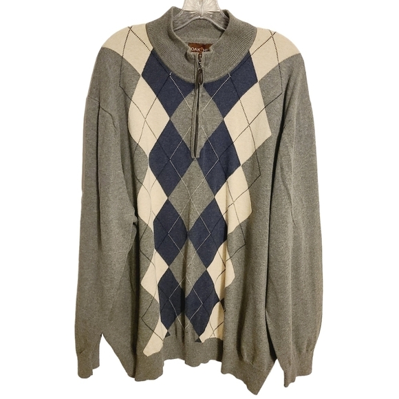 Oakhill | Men's Gray and Navy Argyle Sweater (Size 3XL) - Picture 1 of 15